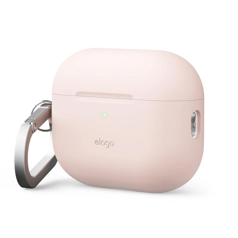 elago Compatible with AirPods Pro 3 Case - Premium Silicone Case with Carabiner, Supports Wireless Charging, Shock Resistant, Full Protection, Headphone Accessories (Sand Pink)