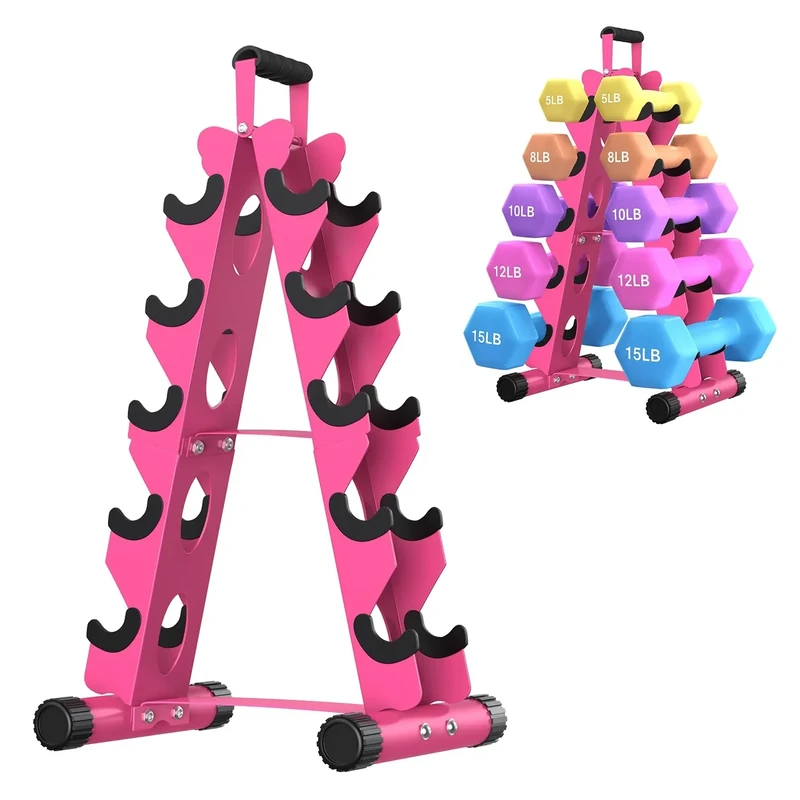 AmazeFan 5 Tier Dumbbell Rack Stand Only, A-Frame Design Weight Rack with Handle, Weights Metal Strength Training Dumbbells Storage Rack for Home Gym Space Saver (Dumbells not Included)