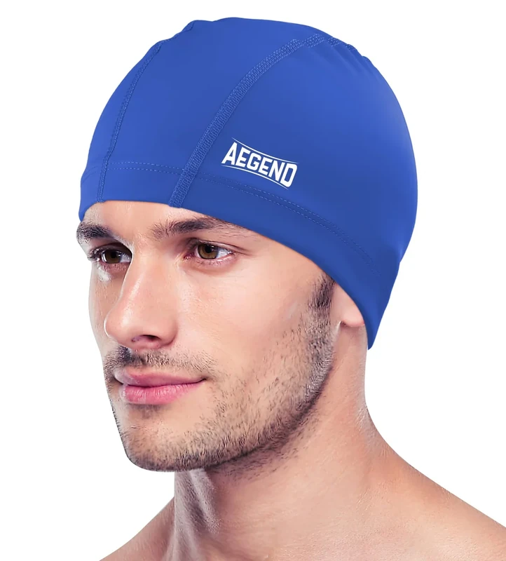 Aegend Fabric Swim Cap, Silicone Waterproof Layer - Breathable Cloth Swimming Cap, Keep Hair Dry with Hight Elasticity for Adult,3 Sizes to Choose (Blue,Large)