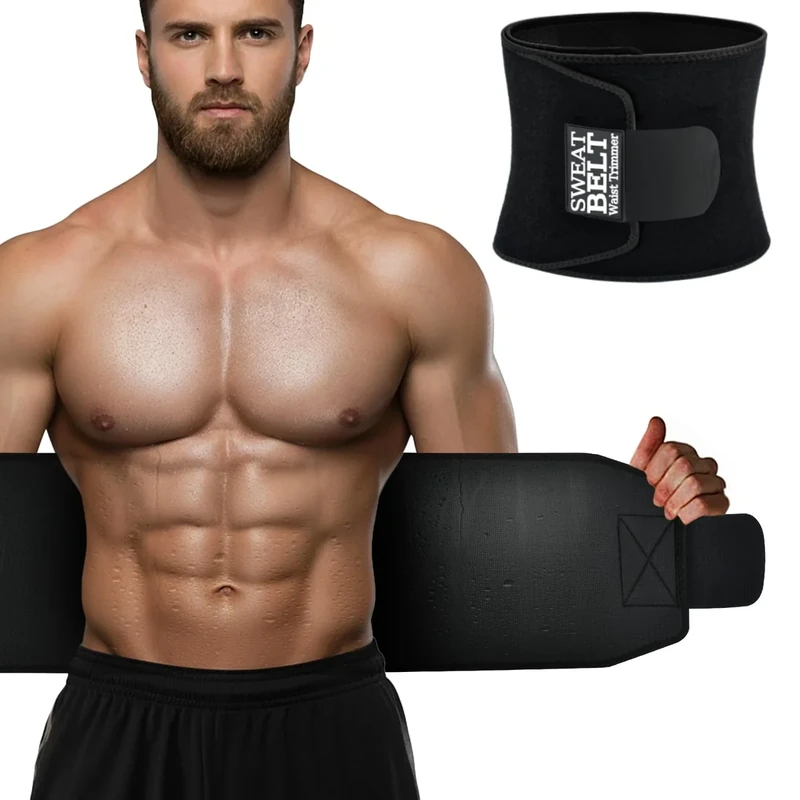 AMZBOSS Waist Trainer for Women & Men, Waist Sweat Band, Belly Band Sweat Belt, Stomach Wrap, Body Shaper Belt (Black, Medium)