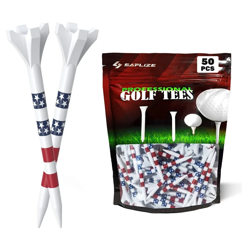 SAPLIZE Upgraded Plastic Golf Tees, Pack of 50 (3-1/4"), Engineered to Reduce Friction & Side Spin, Blue + Red