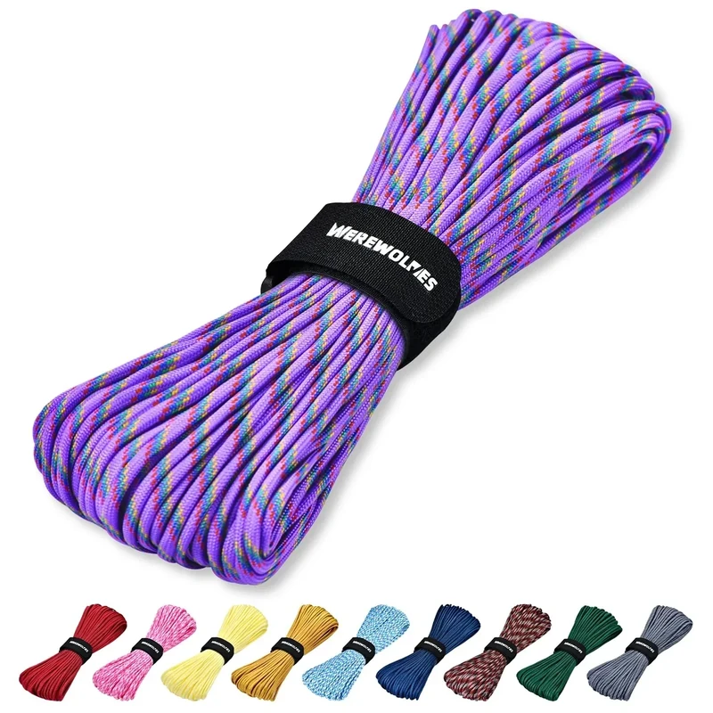 WEREWOLVES Paracord Rope, 7 Strand Type III Parachute Cord 4mm 100ft / 200ft for Crafting, DIY Projects, Survival Bracelets (Purple Licious, 100 ft)
