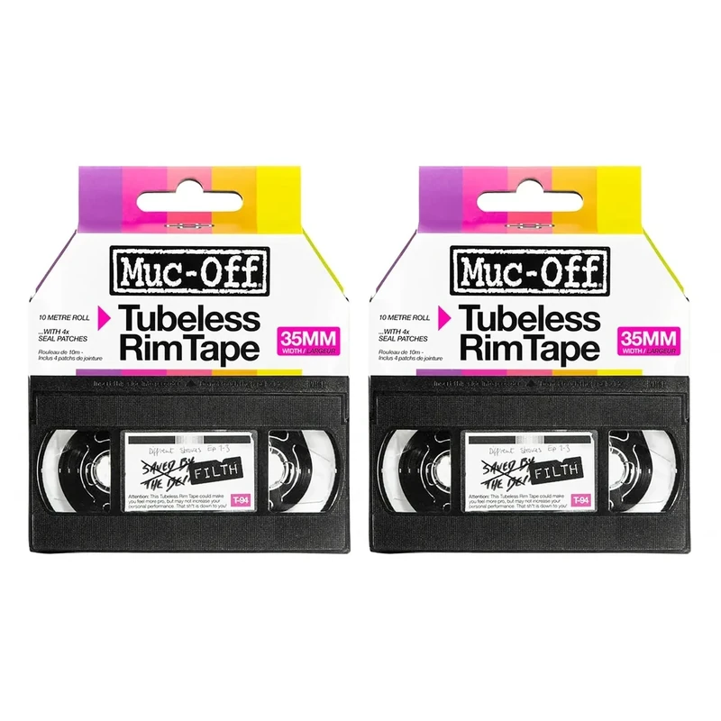 Muc-Off Tubeless Rim Tape 35mm (Pack of 2) - 10m Roll with 4X Seal Patches | Pressure-Sensitive Adhesive for Tubeless Bike Tyre Setups | Fits Road, CX, Gravel, MTB & Plus Rims