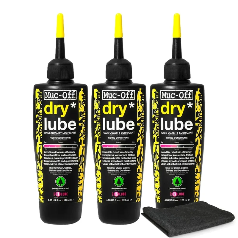 Muc-Off Bio Dry Bike Chain Lube 120ml (Pack of 3) Wax-Based Formula for Smooth Gear Shifts | Creates Protective Layer and Reduces Friction | Pipette System for Easy Application