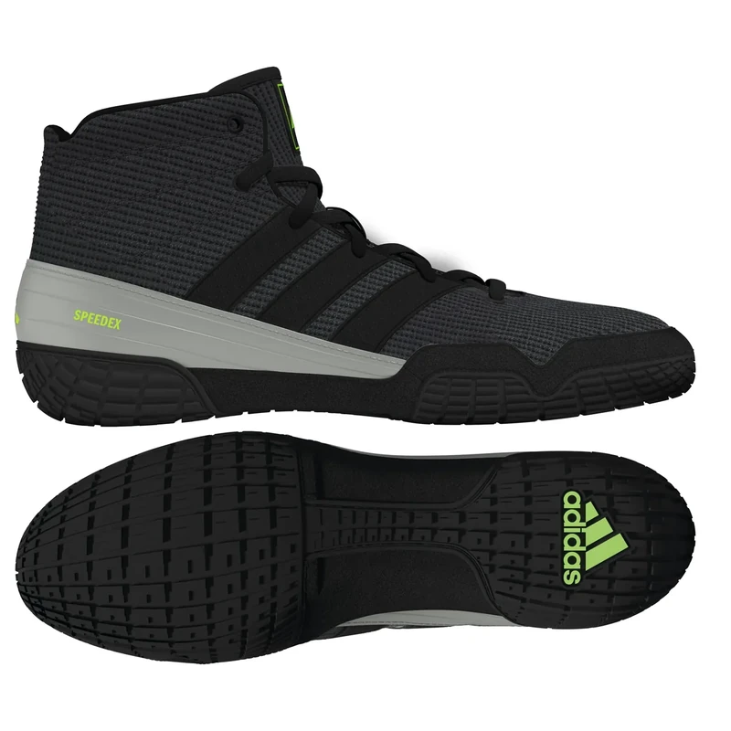 adidas SpeedEx Wrestling Shoes, Black/Grey/Solar Green, 7.5 - Image 1