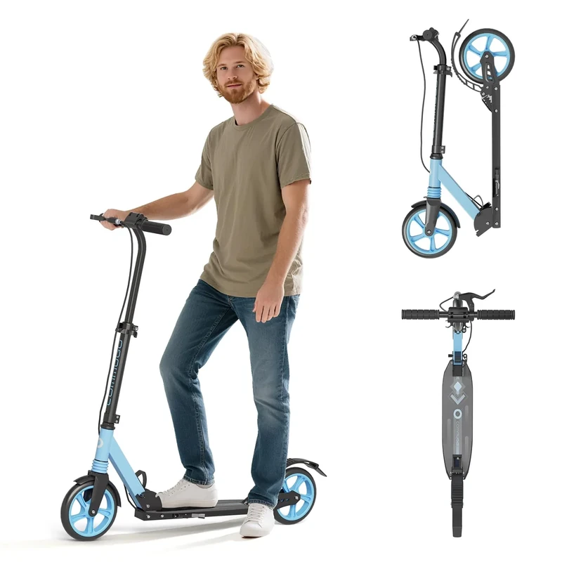 Kick Scooter with Dual Brakes for Kids Age 8+, Teens, Adults, Dual Suspension Foldable Lightweight Scooter with 8 Inch Big Wheels, Max Load 240 LBS Wide Deck