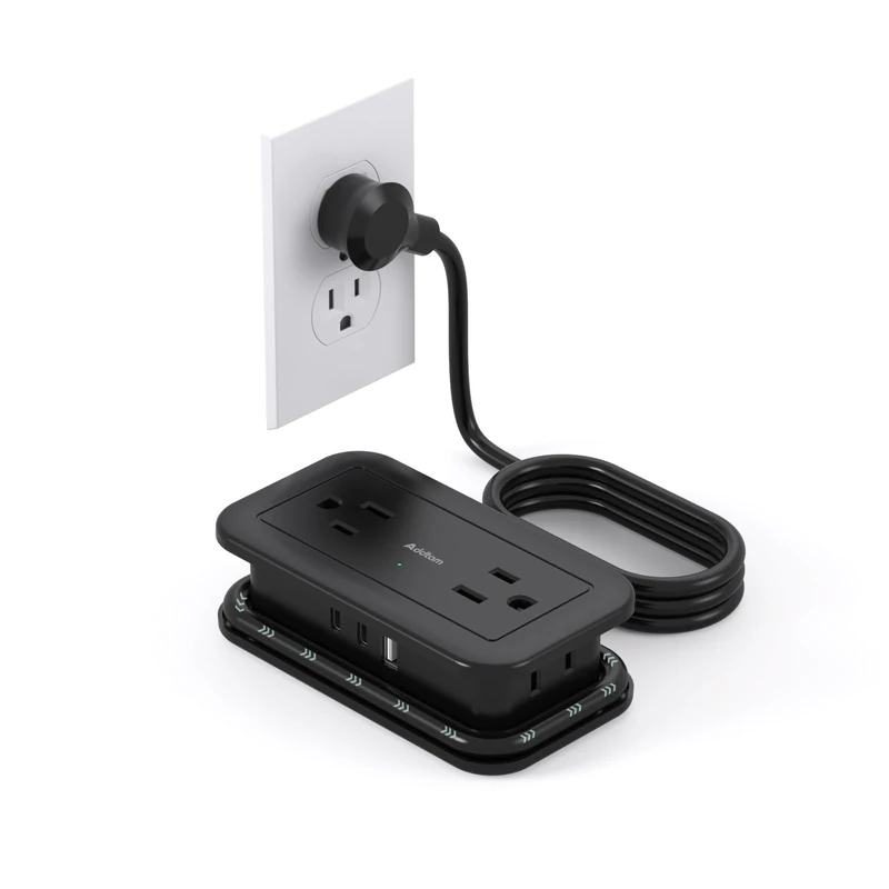 Travel Power Strip with USB Ports, Addtam 4 Outlets 3 USB(2 USB C) with 4FT Wrapped Flat Plug Power Strip, Short Small Extension Cord for Travel Cruise Ship Essentials, Black