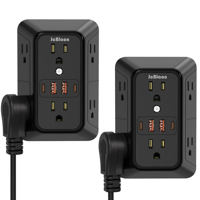 JcBlaon 6-Outlet Surge Extender with 4 USB (2 C) - 2 Pack Black