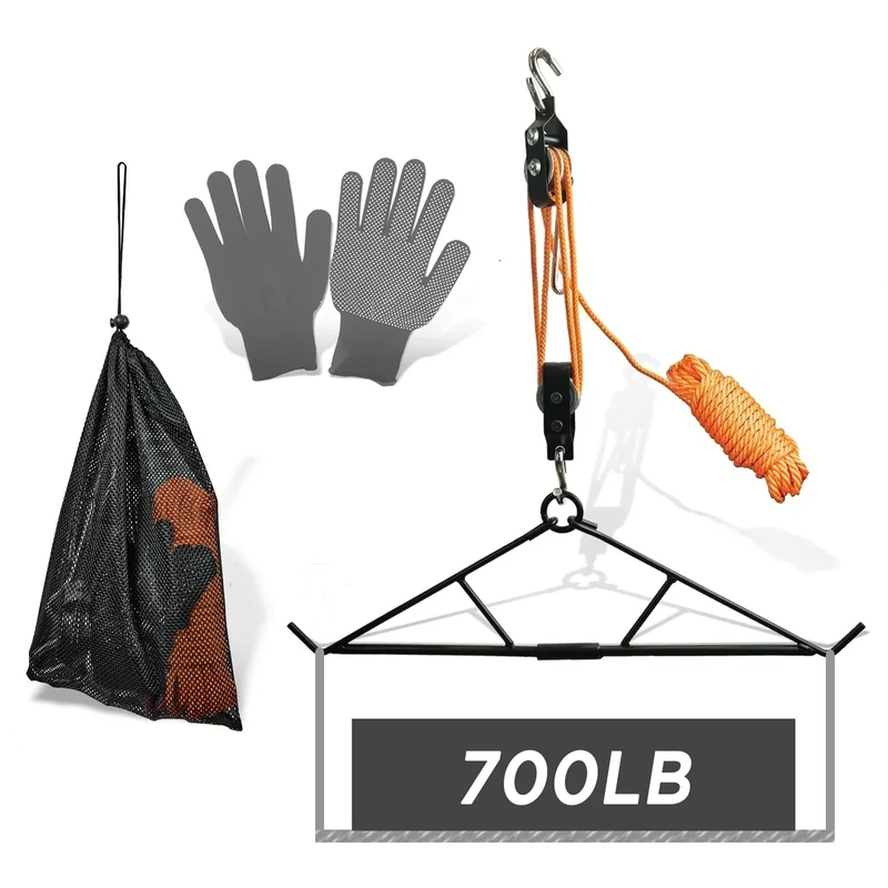 Aimax Outdoor Hunting Game Hoist Gambrel with Elk Hoist Dual Pulley Lift System and Deer Hanger, Hunting Game Hanging Kit for Deer Butcher and Skinning, Max to 700 LB, Hunting Gifts for Men