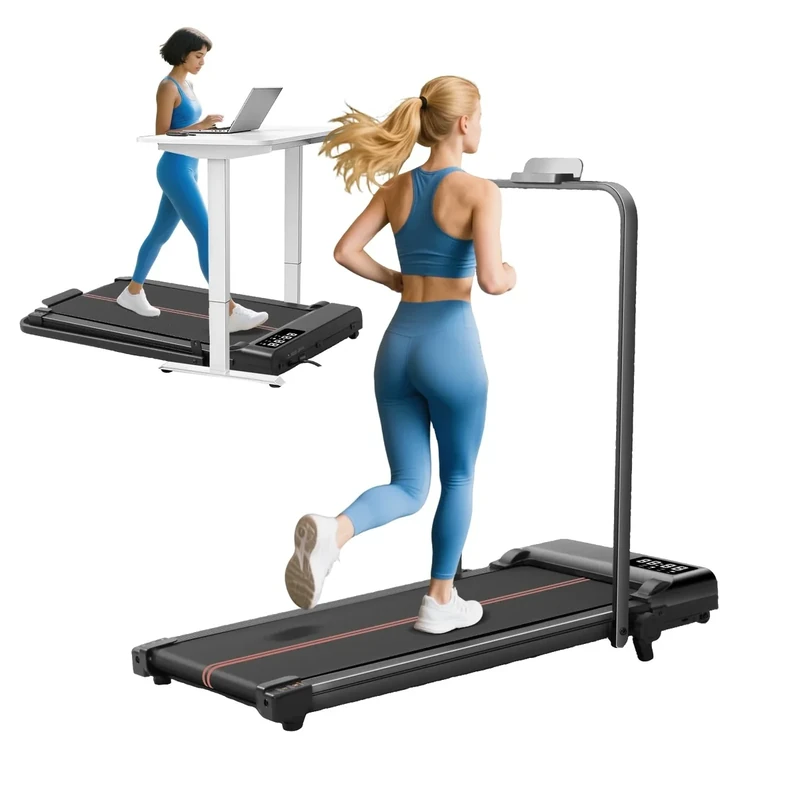 Foldable Walking Pad Treadmill with Incline and Handle Bar, Folding Electric Small Treadmills with Handles for Home Small, Compact Portable Under The Desk Treadmill with Incline, 320LB Capacity
