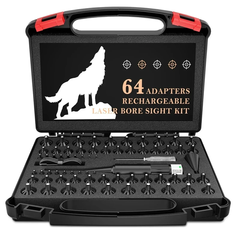 USB Rechargeable Bore Sight Laser, 64 Adapters Professional Green Laser Bore Sight Kit, Fit 0.17 to 12GA Calibers, Multiple Caliber Bright Bore Sighter Laser Powerful Support for All Gun, Rifle,Pistol