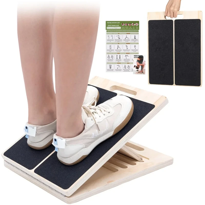 XCMVCN Slant Board for Calf Stretching, 5 Angle Portable Adjustable Calf Wooden Stretch Board with Training Poster, 300lb Weight Capacity for Ankle Heel Feet Leg Knees Physical Therapy Equipment