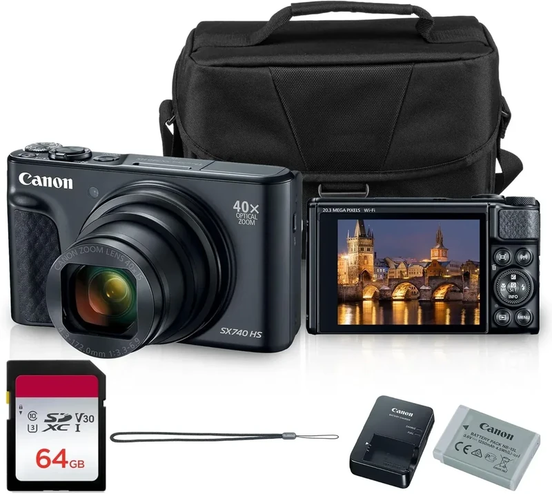 Canon PowerShot SX740 HS - 20.3MP, 40x Zoom, 4K Video, WiFi, 64GB Card