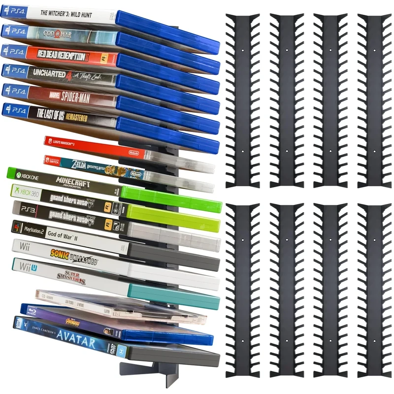 Funturbo Video Game Storage Wall Mount Game Case Holder, Metal Wall Mounted Media Storage Shelves for PS, Xbox, Switch Game Organizer (8-Pack)