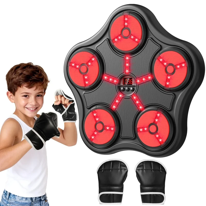 Scvcid Cool Boxing Machine Toys for Kids Aged 3-12, Wall-Mounted Smart Bluetooth Punching Bag, Boxing Training Equipment with Boxing Glove, Birthday Gifts for 3 4 5 6 7 8 9 10 11 12 Year Old Boys
