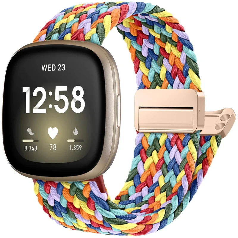 Maledan Magnetic Braided Stretchy Solo Loop Compatible with Fitbit Versa 4 Bands/Versa 3 Bands/Sense Band/Sense 2 Band for Women Men, Soft Comfortable Nylon Straps for Fitbit Smartwatch Accessory