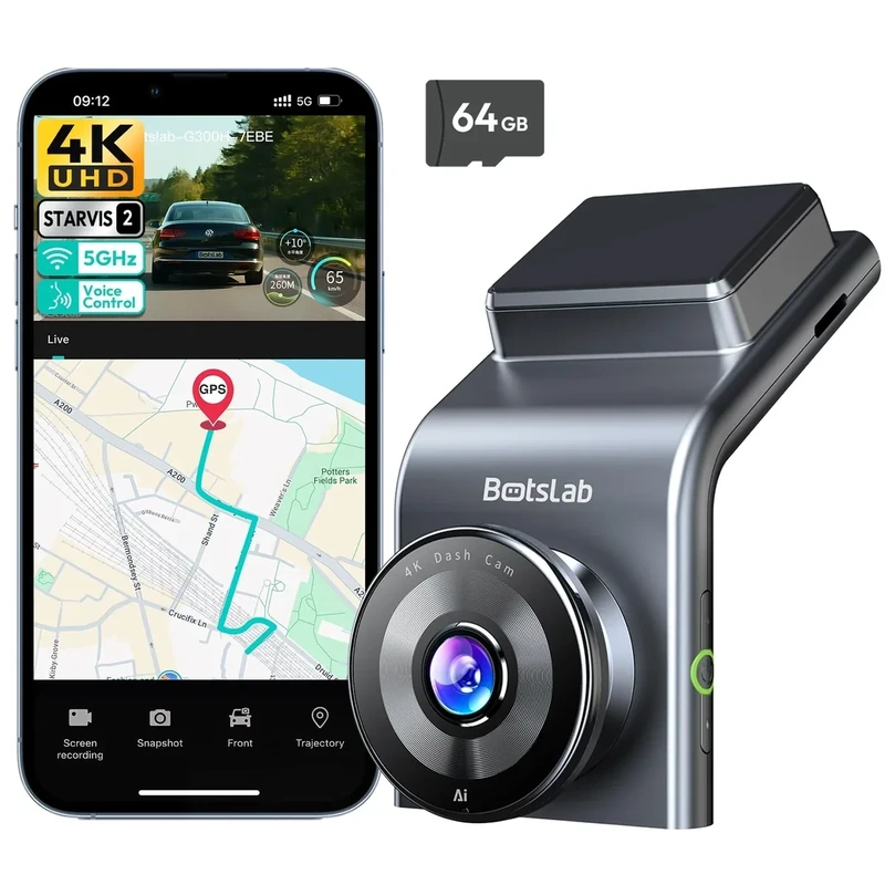BOTSLAB 4K Dash Cam - STARVIS 2, 170 Wide, WiFi, GPS, 64GB Card