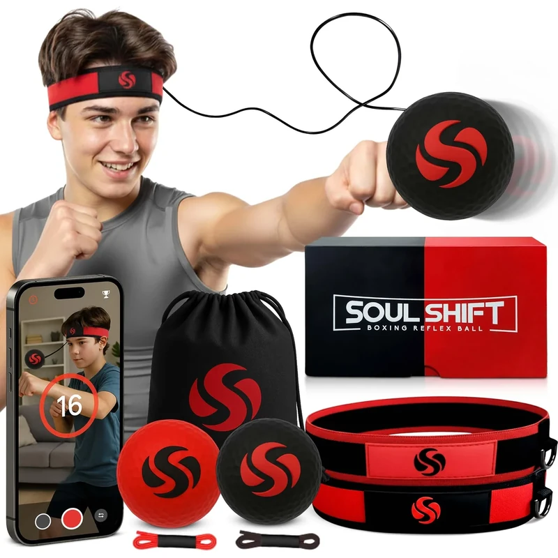 Soul Shift - Boxing Reflex Ball – Dual Competition Set | 2 Adjustable Headbands + 2 Training Balls + App Included | Speed, Agility & Hand-Eye Coordination for Adults & Kids | MMA Training Equipment