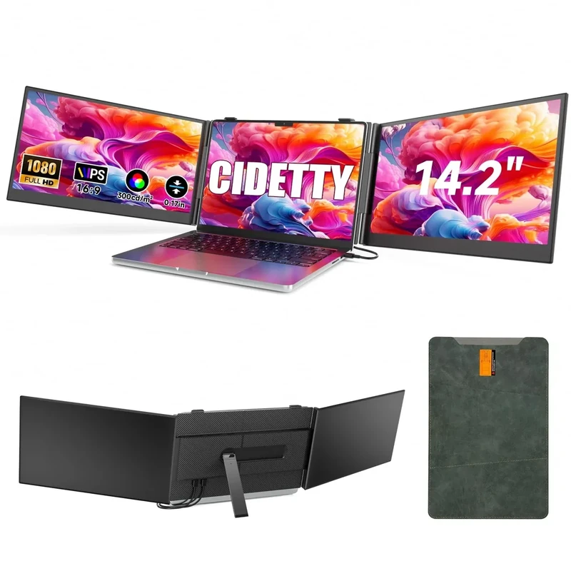 CIDETTY 14.2" 1080P FHD Thin Triple Portable Monitor - 4.5mm, 1.3lb
