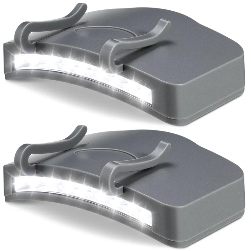 Mudder 2 Pcs Hat Light Clip 11 LED Hat Lights Clip on Headlamp Battery Powered Brim Lamp Gray Waterproof Ultra Bright Headgear Flashlight for Hunting Camping Fishing Hiking