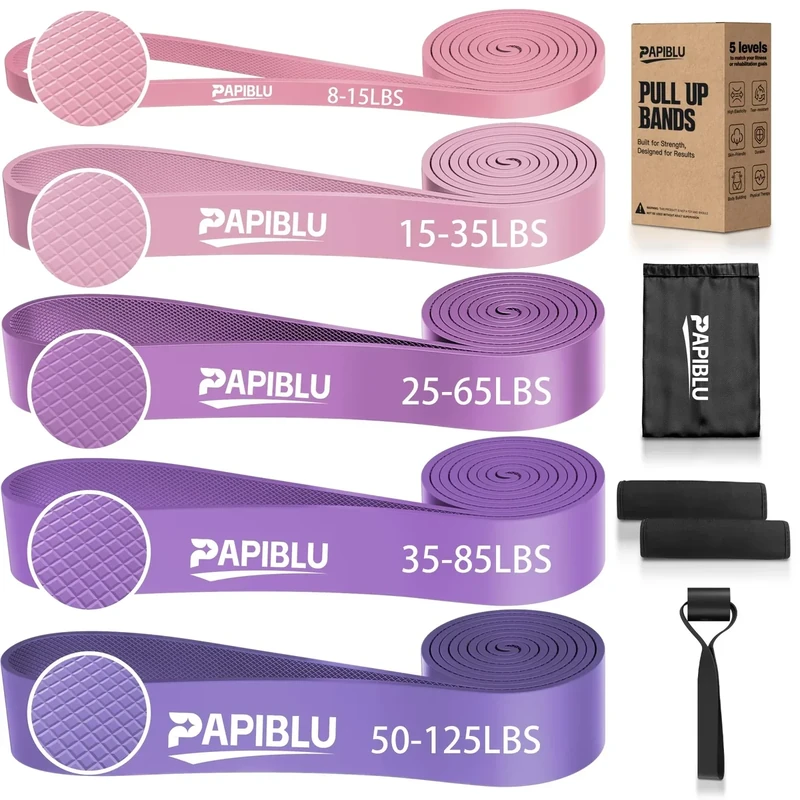PAPIBLU Pull Up Bands, Resistance Bands Set for Pull-Up Assistance, Exercise Bands with Door Anchor & Grip Pads for Men & Women Working Out, Physical Therapy, Muscle Training - Purple