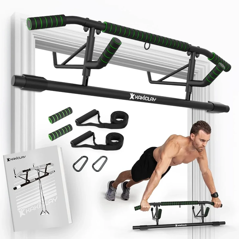 KAKICLAY New Upgrade Pull Up Bar for Doorway - Foldable Design & Space-Saving, Upto 440 Lbs Capacity, No Screwing or Slipping - USA Original Patent, Designed, Shipped, Warranty