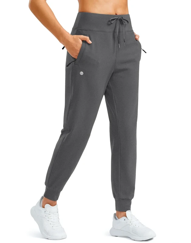 G Gradual Women's Fleece Lined Joggers Water Resistant Hiking Pants High Waisted Winter Thermal Sweatpants 3 Zipper Pockets(Charcoal,XL)