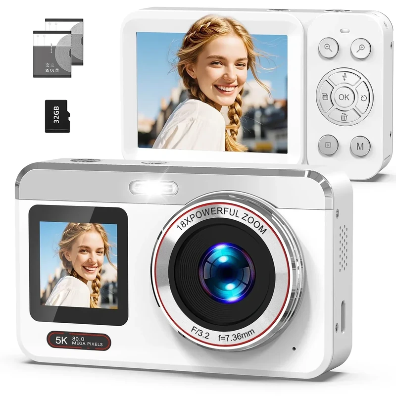 Hoorola 5K 80MP Dual Screen Vlog Camera - 18X Zoom, Auto Focus