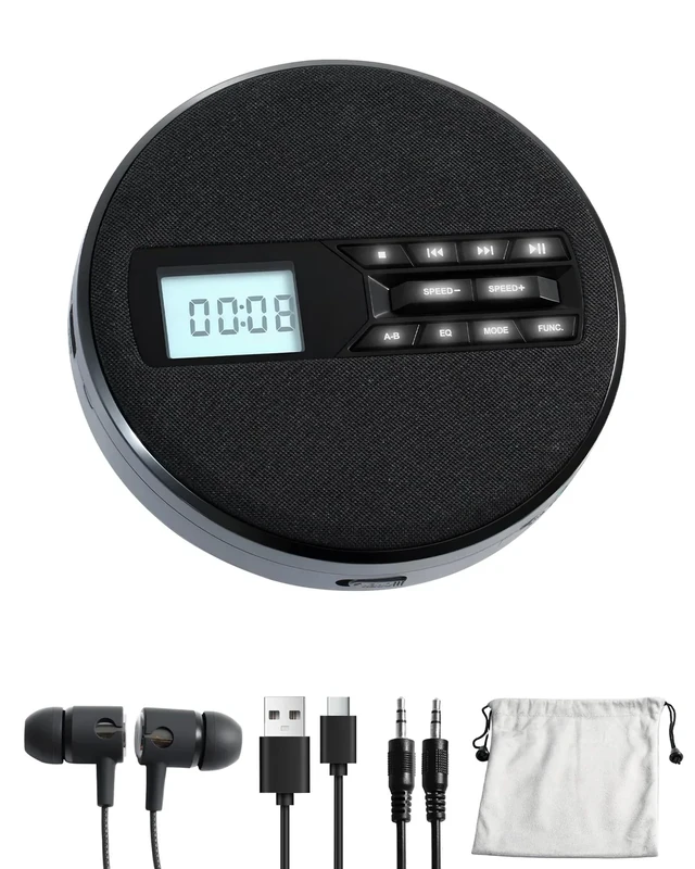 SFOOEOJ CD Player with Speakers - Rechargeable, Anti-Skip, AUX/USB