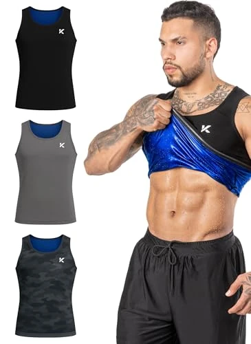 Kewlioo Men's Heat Trapping Pullover Sweat Enhancing Vest - Sauna Suit Shirt Compression Vest Shapewear Top for Gym Exercise (Multicolor, 4X-Large-5X-Large)