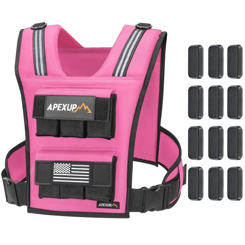 APEXUP Adjustable Weighted Vest Men 20lbs/30lbs/40lbs Weights with Reflective Stripe, Weight Vest Woman Workout Vest for Strength Training Running Walking (30lbs, Pink)