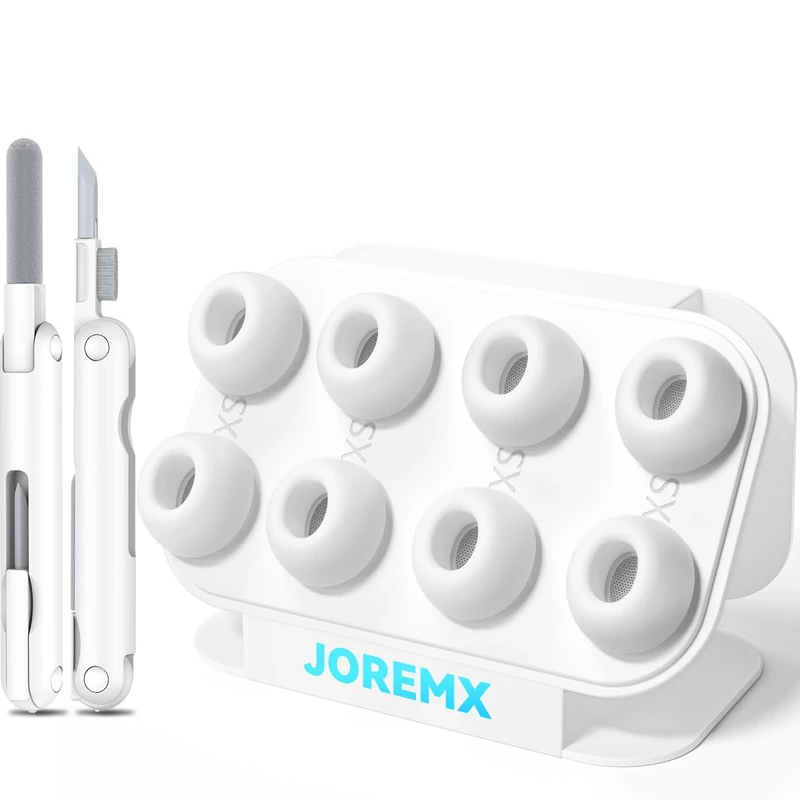 joremx X-Small White Silicone Ear Tips (4 Pairs) for AirPods Pro & Pro 2 - USB-C, Dust Guard, Cleaning Pen