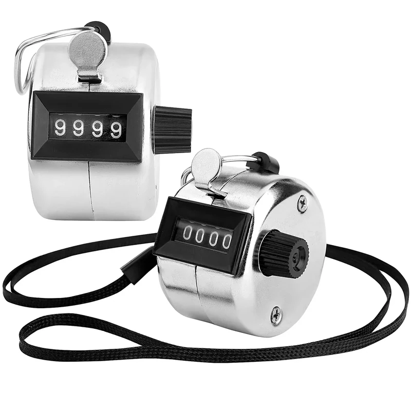 Tcipreay 2 Pack Hand Tally Clicker Counter – 4 Digit Metal Mechanical Hand Counter with Lanyard for People Counting, Lap Tracking, Knitting, Pitch, Golf, Coaching, Umpire, Events