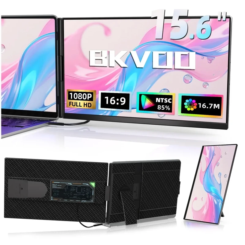 BKVOO Laptop Screen Extender Dual Monitor - 15.6" Portable Monitor Detachable IPS 1080P FHD 85% NTSC Travel Screen USB-C HDMI Port Compatible with Wins Mac Chrome Dex Fits 13-17" Laptops