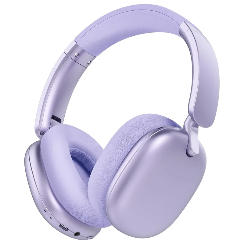 RORSOU C6 Active Noise Cancelling Headphones, Wireless Over Ear Bluetooth Headphones, 60H Playtime, Lightweight Folding Deep Bass Comfort Fit Ear Cups Headset with Mic for iPad/Travel/PC/Home Purple