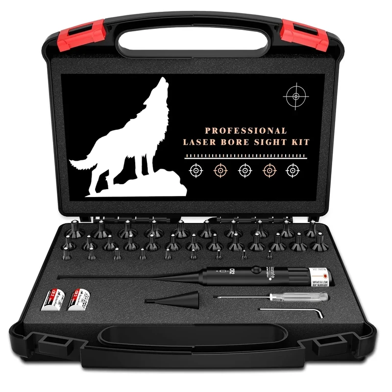 Bore Sight Laser, Professional Red Laser Bore Sight Kit with 32 Adapters, Fit 0.17 to 12GA Calibers, Multiple Caliber Red Bright Laser Bore Sighter Powerful Support for All Gun, Rifle, Pistol