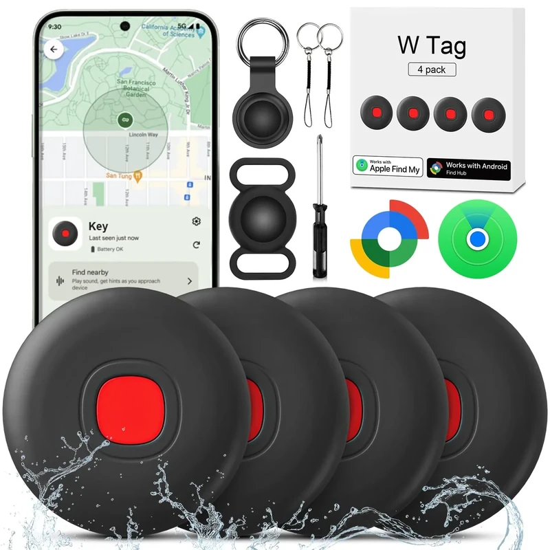 Air Tracker for Android or iOS, Tracker Tags-4 Pack Dual System Bluetooth Tracker Waterproof Work with iOS Find My and Google Find Hub App Finder for Wallets,Bags,Suitcases