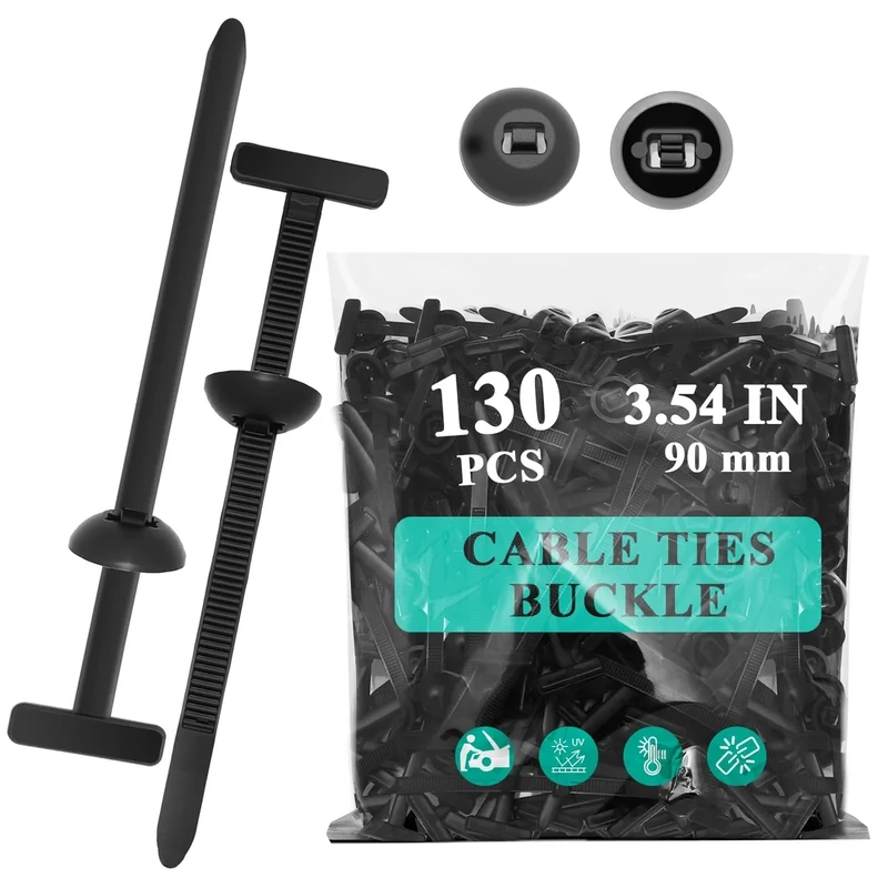 KHPHEIY 130pcs Nylon Cable Tie Buckles - Heavy Duty Zip Ties for Car