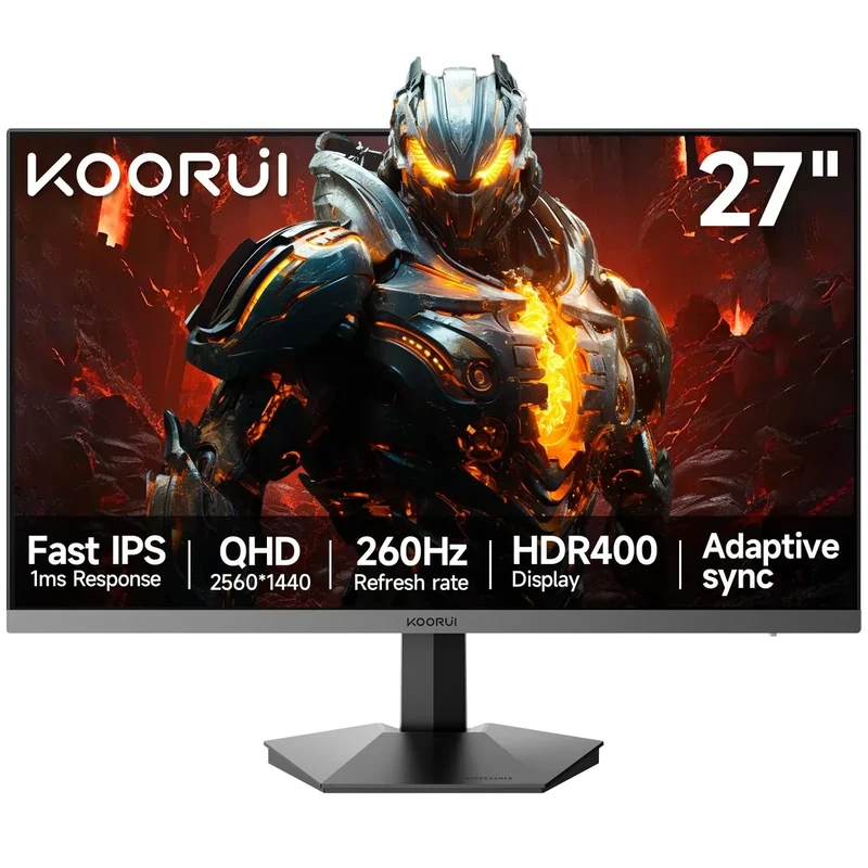 KOORUI 27 inch Gaming Monitor 1440p, Monitor 2K with Fast IPS Panel, VESA Mountable Pc Monitor Gaming with HDMI & Displayport Ports, Adaptive Sync, Compatible FreeSync & G-Snyc for PC, Laptops & PS5