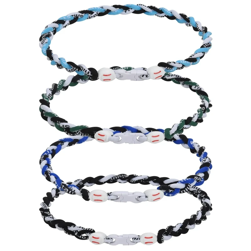 JEANUE 4 Pieces Baseball Necklaces for Boys,Three Braided Rope Tornado Sports Titanium Necklaces,Christmas Gifts Baseball Accessories Drip (Black Style)
