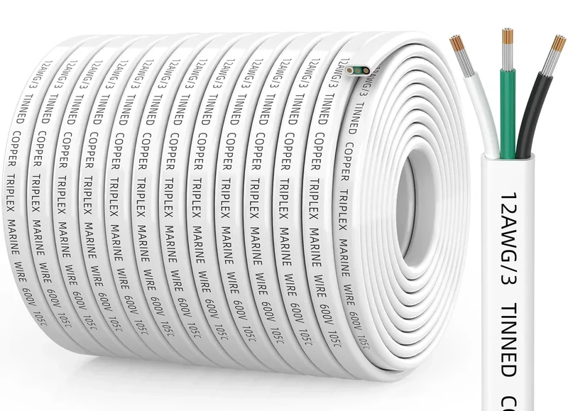 CONEPY 12 Gauge Marine Wire, 12/3 Triplex Marine Grade Cable, IP68 Waterproof/Oxygen-Free Tinned Copper Stranded PVC 12 AWG Wire for Boat, Automotive, RV, Solar, LED Strips (200FT) - Image 1