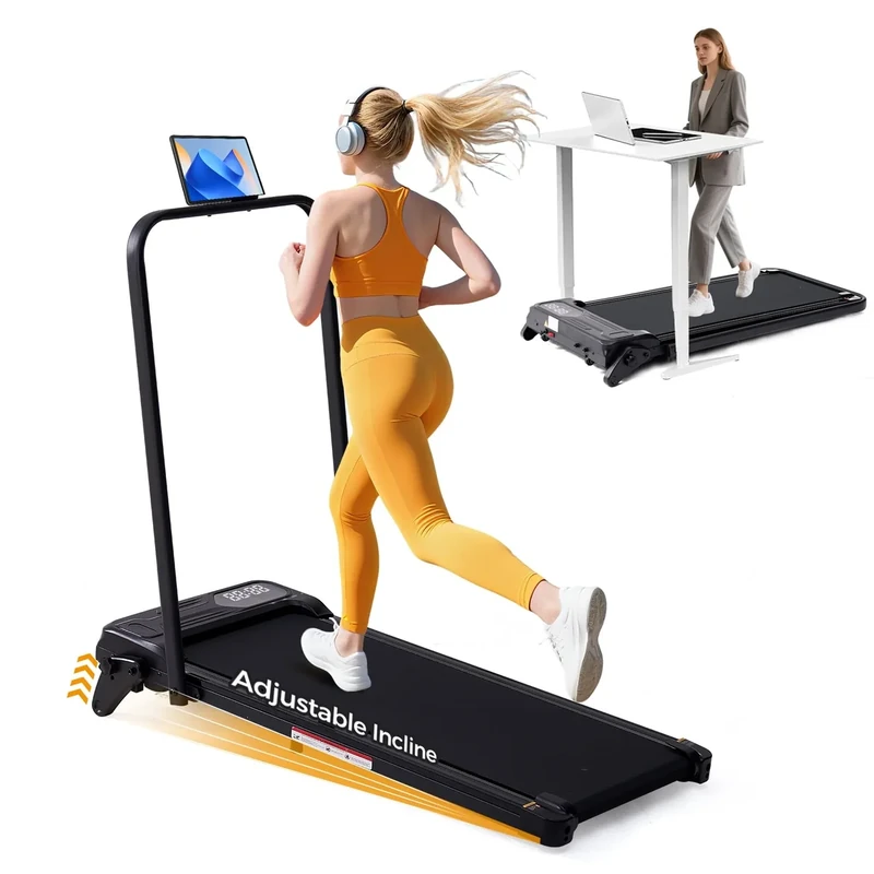 Walking Pad Treadmill with Handle Bar & Adjustable Incline, 0.6-7.6MPH Portable Small Treadmills for Home Small Spaces, 350LBS Compact Under The Desk Treadmill with Handles, 3.5HP Electric Treadmills