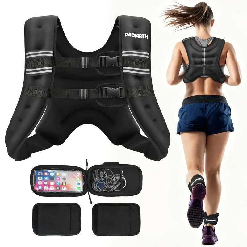 PACEARTH Weighted Vest,6lb/8lb/10lb/12lb/16lb/20lb/25lb/30lb Weight Vest with Reflective Stripe, Body Weight Vests for Women, Men, Weight Loss Workout, Strength Training, Running, Walking, Jogging