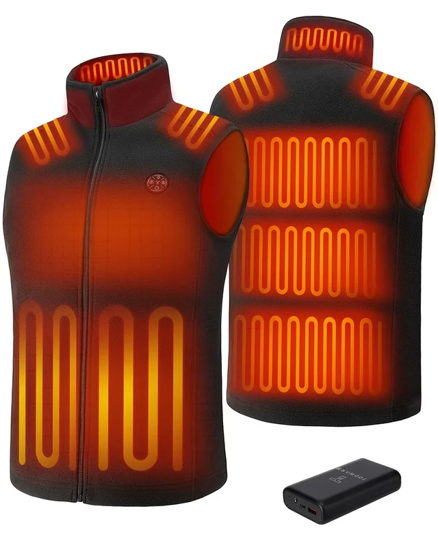 TODWARM Men Heated Vest with Battery Pack Included, Fleece Electric Heating Vests 15-Zone Warming for Winter 7.4V, L