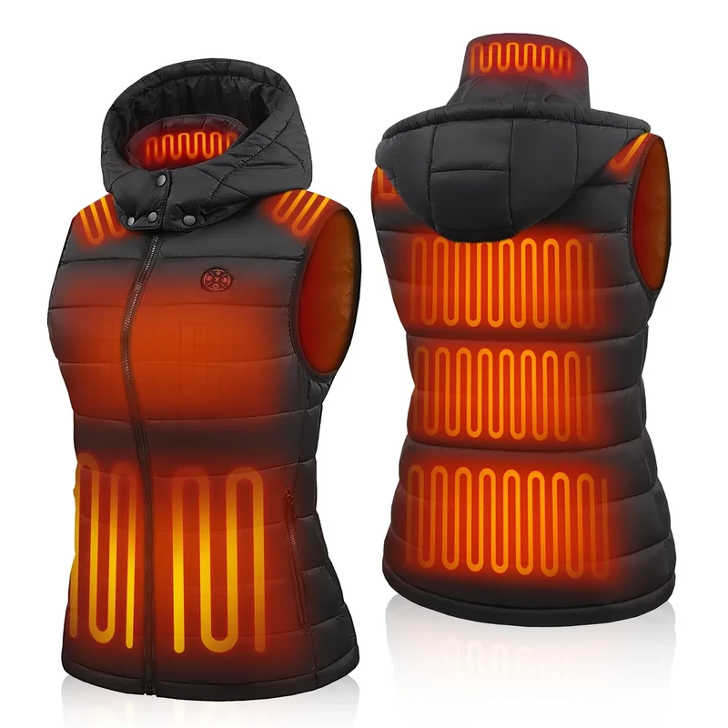 TODWARM Women's Heated Vest with Battery Pack Included 16000mAh/7.4V | Lightweight 15-Zone Warm Electric Heating Vests with Detachable Hood for Winter Hiking Outdoors, L