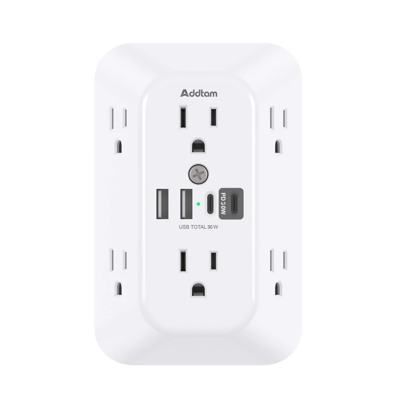 Addtam Surge Protector Extender - 6 Outlets + 4 USB (PD 30W) 1800J