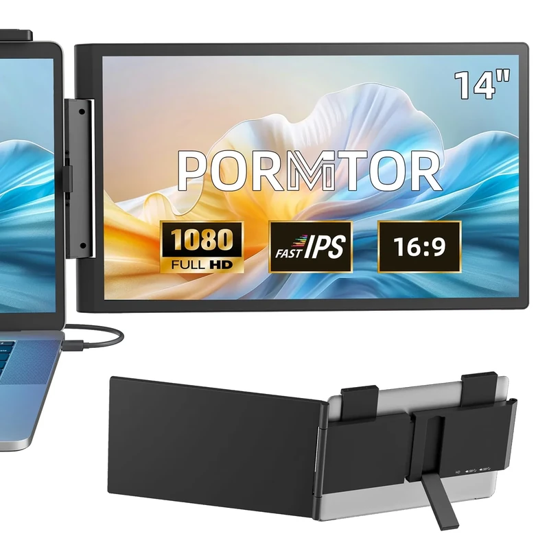 Pornitor 14" FHD IPS Laptop Extender with USB-C/HDMI - Dual Monitor