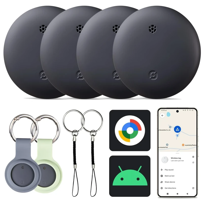 2026 Upgraded Android Air Tracker 4 Pack, Bluetooth Tracker for Android Phones, Compatible with Google Find Hub Device, Item Locator for Luggage, Keys, Backpack, IP66 Waterproof