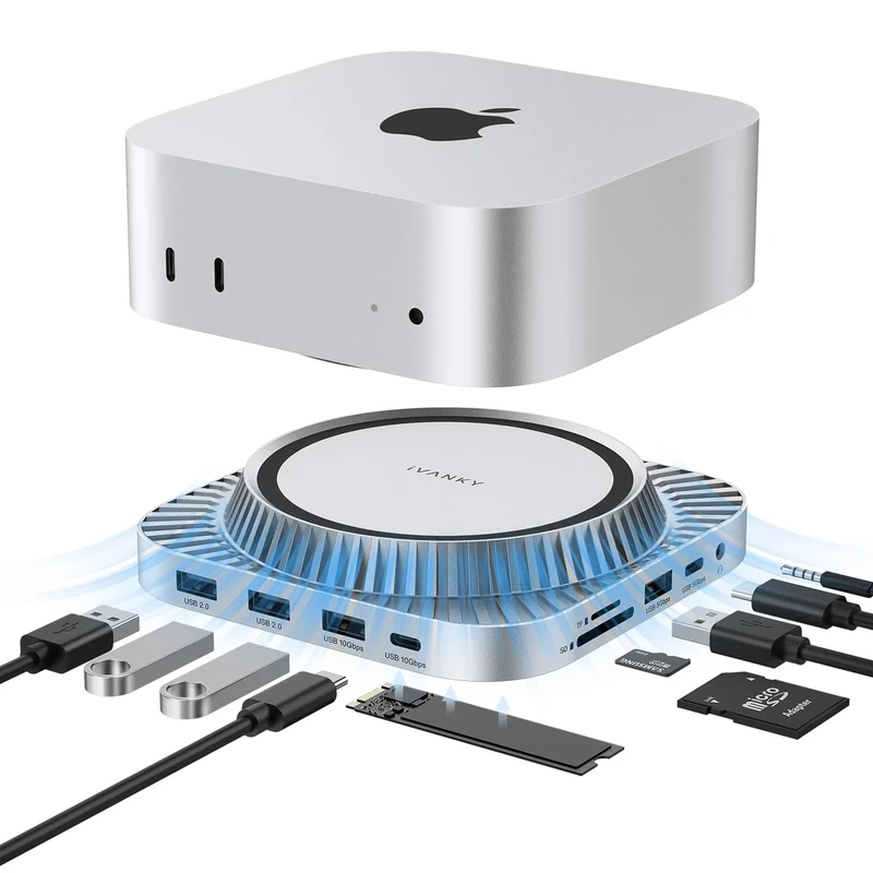 iVANKY Mac mini M4 Dock, Ultra 14-in-1 Stand with M.2 NVMe SSD Enclosure, 4K@144Hz DisplayPort Hub, Black - Image 1