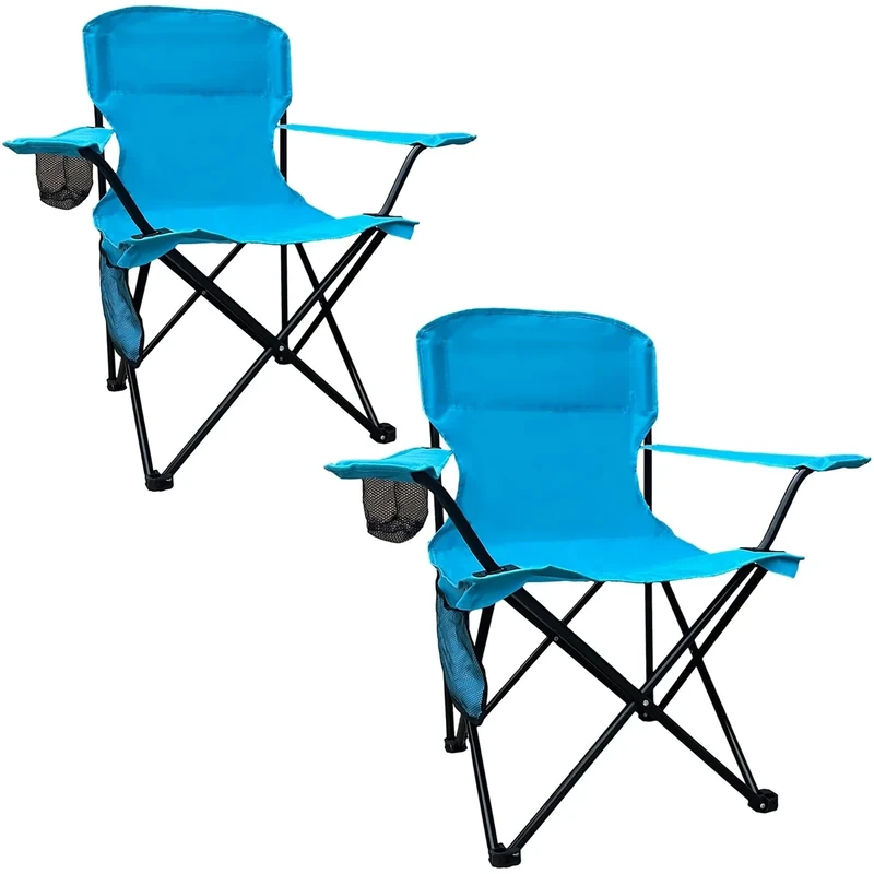 SAILARY 2 Pack Folding Camping Chair with Cup Holder & Side Storage Bag, 300lb Capacity, Lightweight 5.5lbs Portable for Beach, Picnic, Sport, Blue